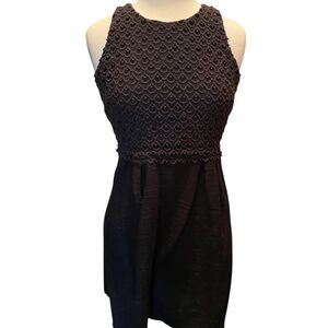 Ann Taylor Loft Black Crochet Cotton Fit and Flare Dress 10P